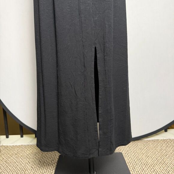 J. Jill Halter Neck Sleeveless Maxi Dress Size L Black 2 Pockets 2 Side Slits - Picture 7 of 12